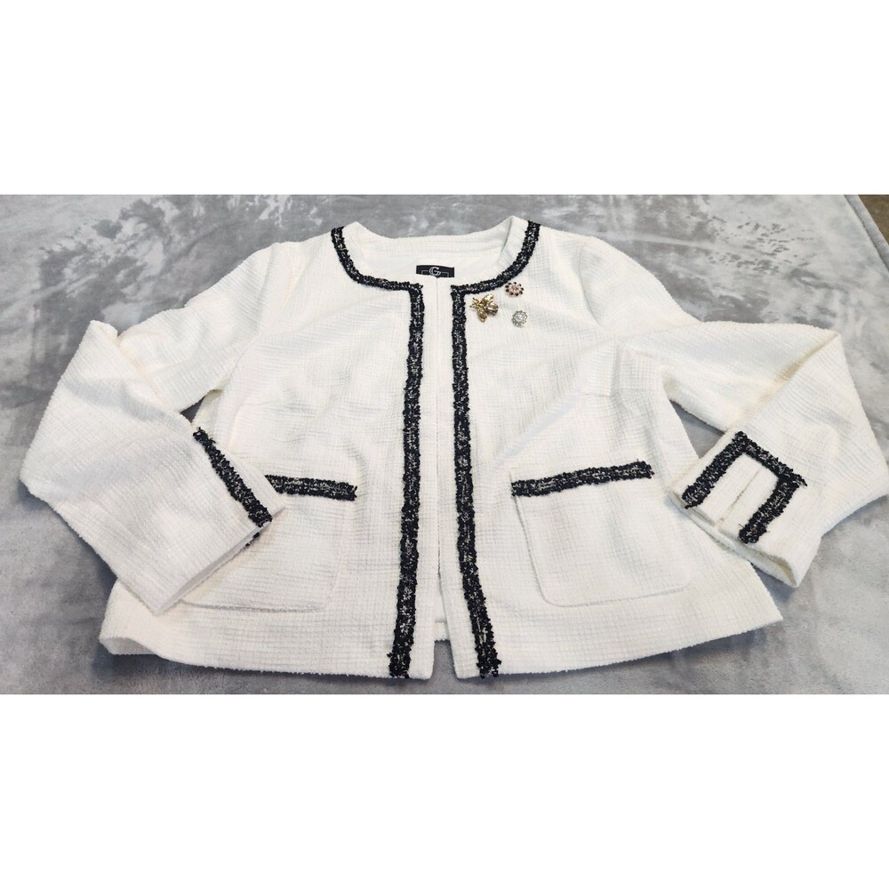 G by Giuliana Women's Large Cream Knit Tweed Cropped Blazer NWOT
